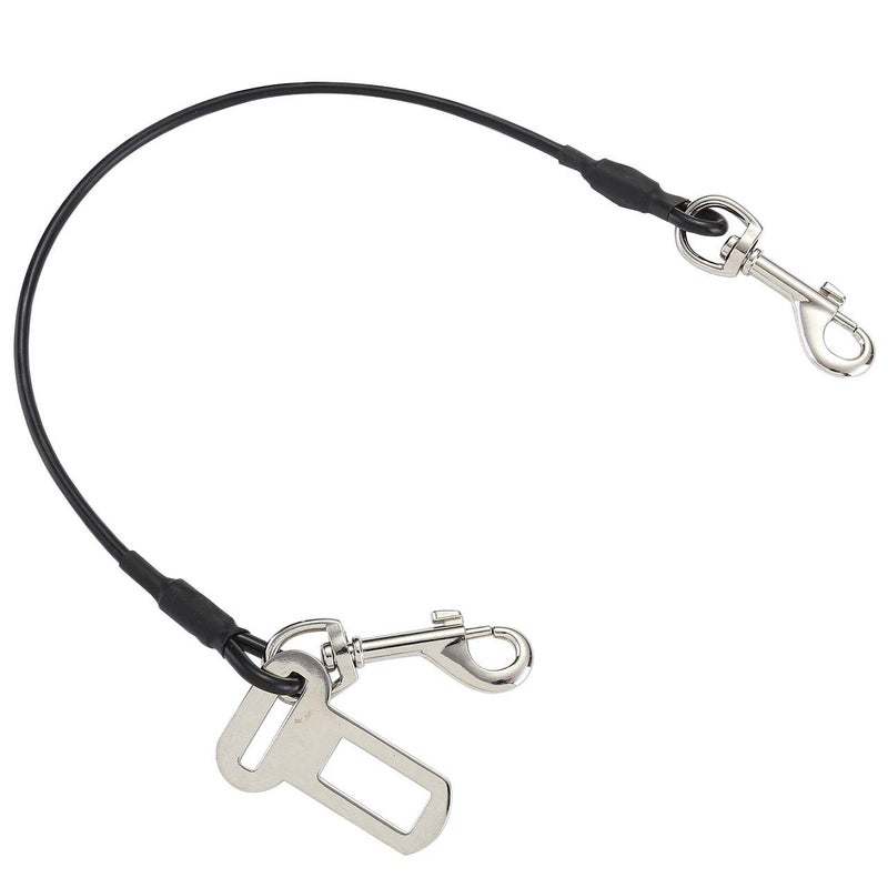 Mogoko Chew Proof Dog Car Seatbelt Safety Restraint Pet No-Chew Tether Cable Stainless Steel Dog Leash Puppy Vehicle Seat Belt Strap with Double Clip and Latch Attachment (16 inch) Black - Image 1